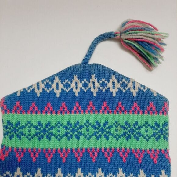 Retro 80's MURRAY MERKLEY 100% Wool Intarsia Geo Pattern Knit Beanie Hat Pom-Pom - Picture 3 of 16